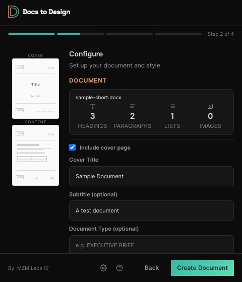 Plugin configure screen: set fonts, cover page, and style options
